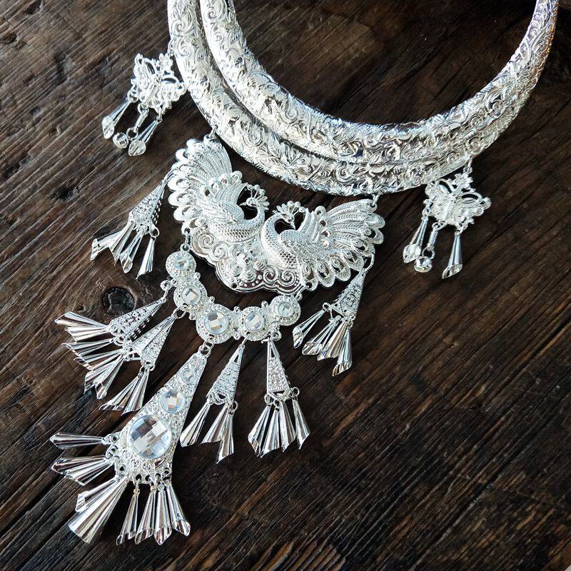 云南特色民族风百搭苗银项圈吉祥孔雀首饰时尚项链