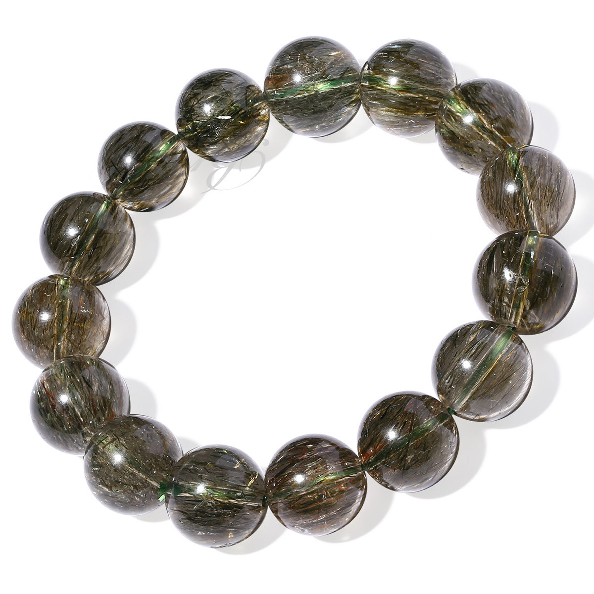 卡缇莎超七绿发晶手链女绿钛晶手绿色骨干水晶手链