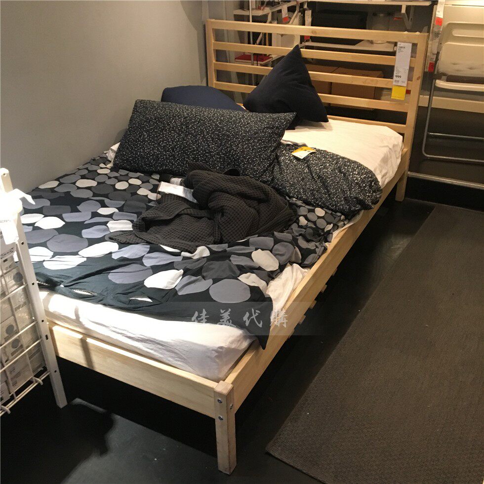 宜家ikea代购瓦实木床北欧自然色简易单人床实木实木床