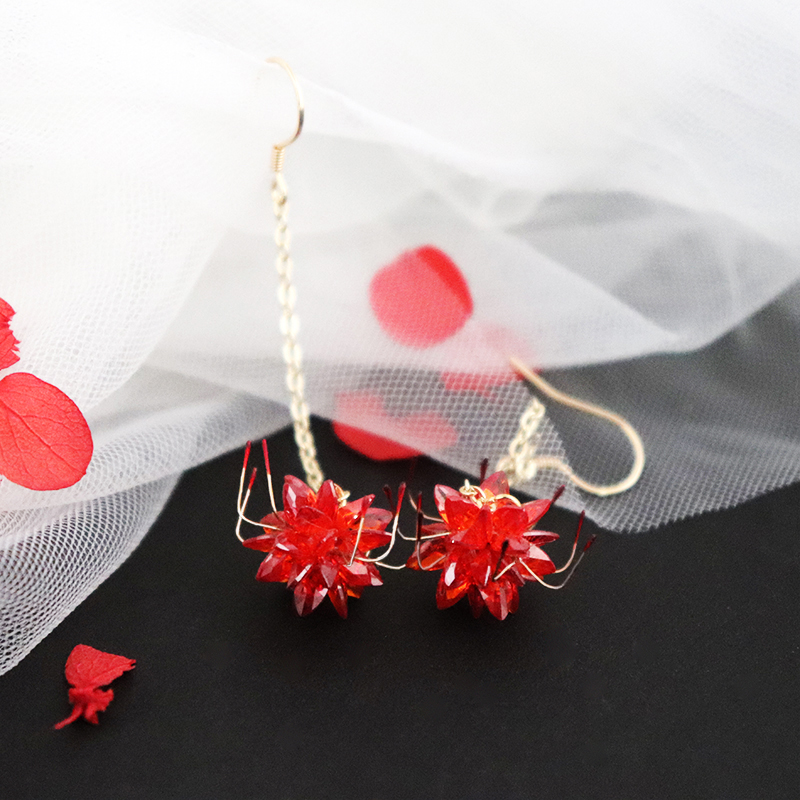 花朵红色曼珠沙华彼岸花耳钉银超仙汉耳饰古风耳环耳钉
