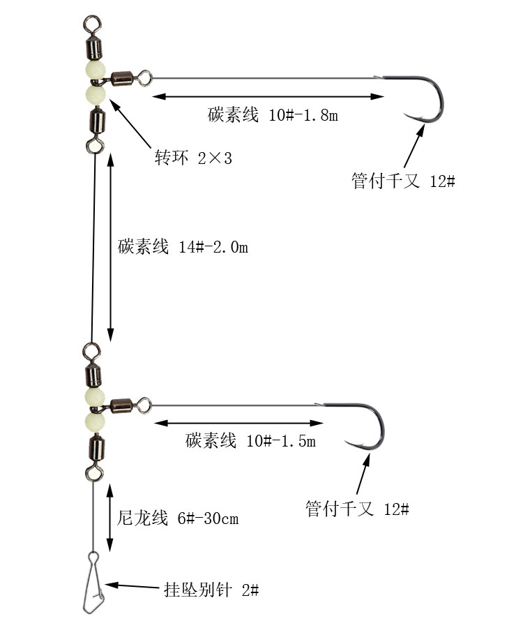 舟山船钓海钓漂飘活虾双钩钓组三叉环钓组鲈鱼米鱼鱼钩