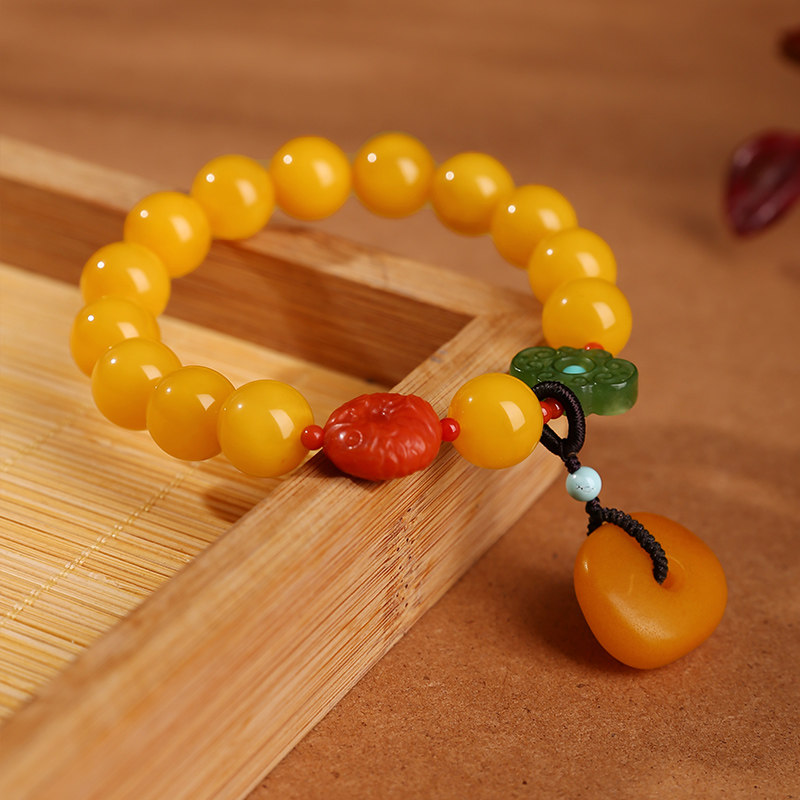 木觉波罗的海天然琥珀蜜蜡手串女玉石满蜜鸡黄老平安扣手饰