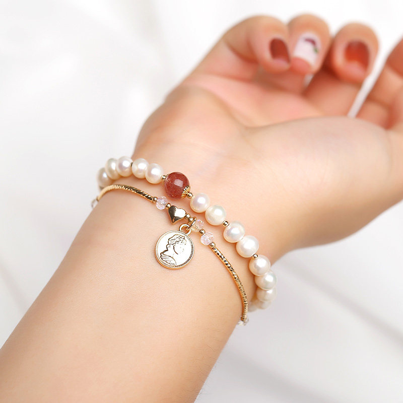 木觉淡水天然珍珠手链女14k金小众ins手串多层送女友闺蜜生日礼物