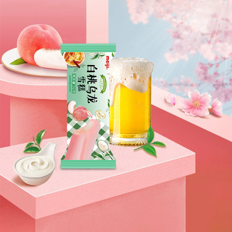 新品meije明治白桃乌龙雪糕日式水果冰淇淋冷饮冰淇淋