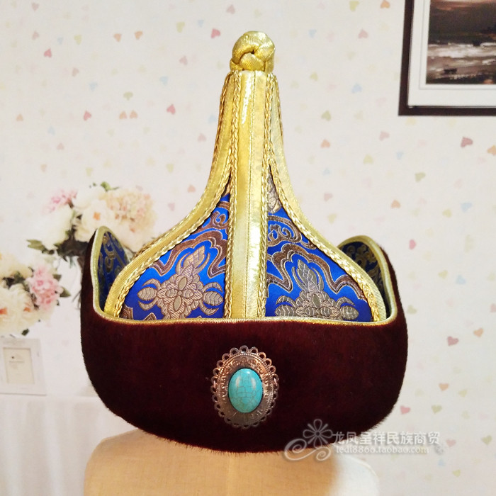 蒙古族王爷帽成人款纯手工舞蹈演出表演舞台帽子蒙古传统男帽尖顶