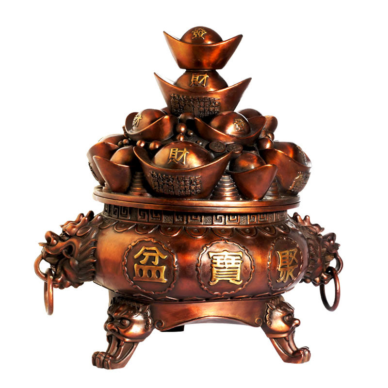 慈风阁开光招财纯铜聚宝盆摆件元宝香炉招财阵家居客厅装饰品摆设