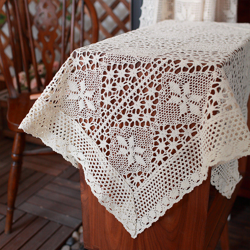 美式乡村风花镜钩针镂空拼接小桌桌布防尘摄影桌布