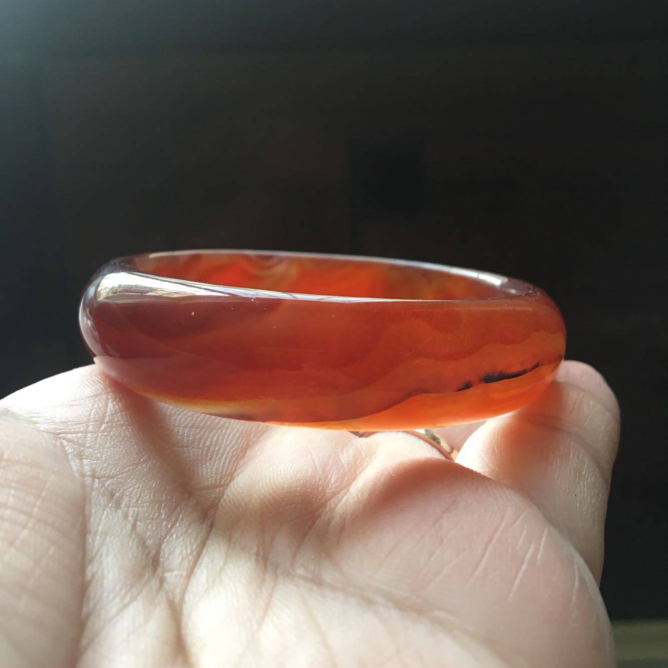 巴西纯天然朱砂缠丝玛瑙手镯老料红玉通透水润手镯