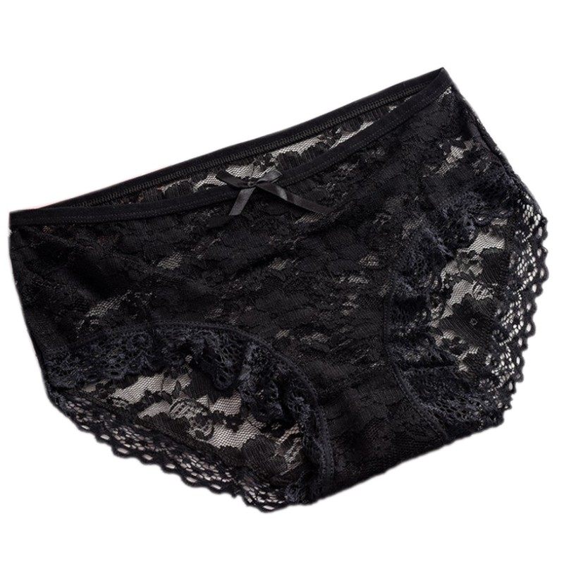 6条装镂空内裤女士黑色中腰情趣蕾丝性感透明女三角裤