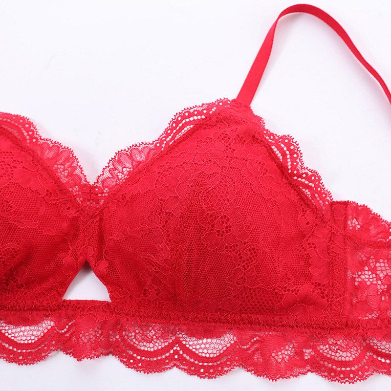 aimer爱慕花漾蕾丝薄杯红品红色内衣女无钢圈聚拢文胸am173622