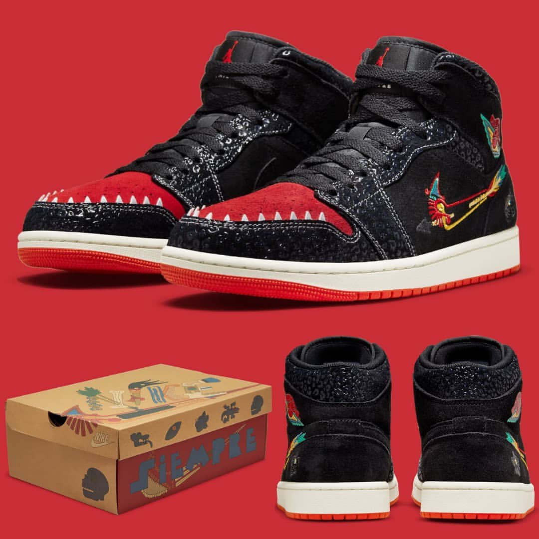 air jordan 1 mid aj1 万圣节 亡灵节黑红刺绣 篮球鞋 dn4904-001_十