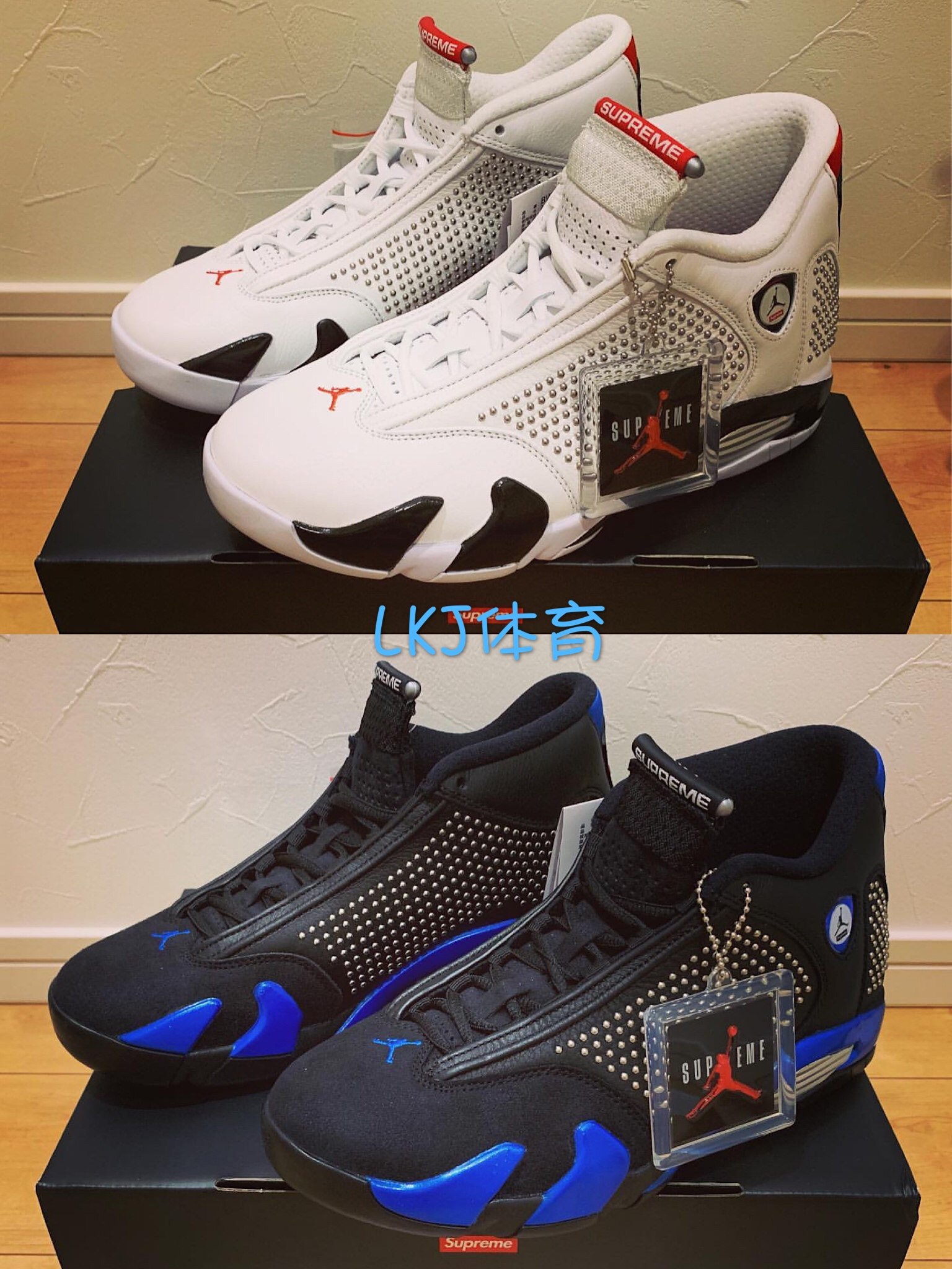 supremeairjordanaj14白红黑蓝联名bv7630-106-004篮球鞋