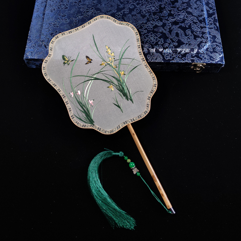 飞仙芭蕉苏绣团扇真丝双面刺绣女式舞蹈扇中工艺扇