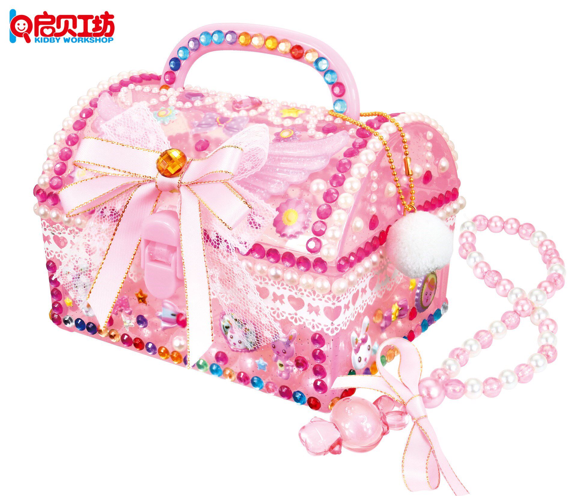 启贝工坊儿童手工制作天使宝盒创意珍珠钻贴画首饰盒女孩diy玩具