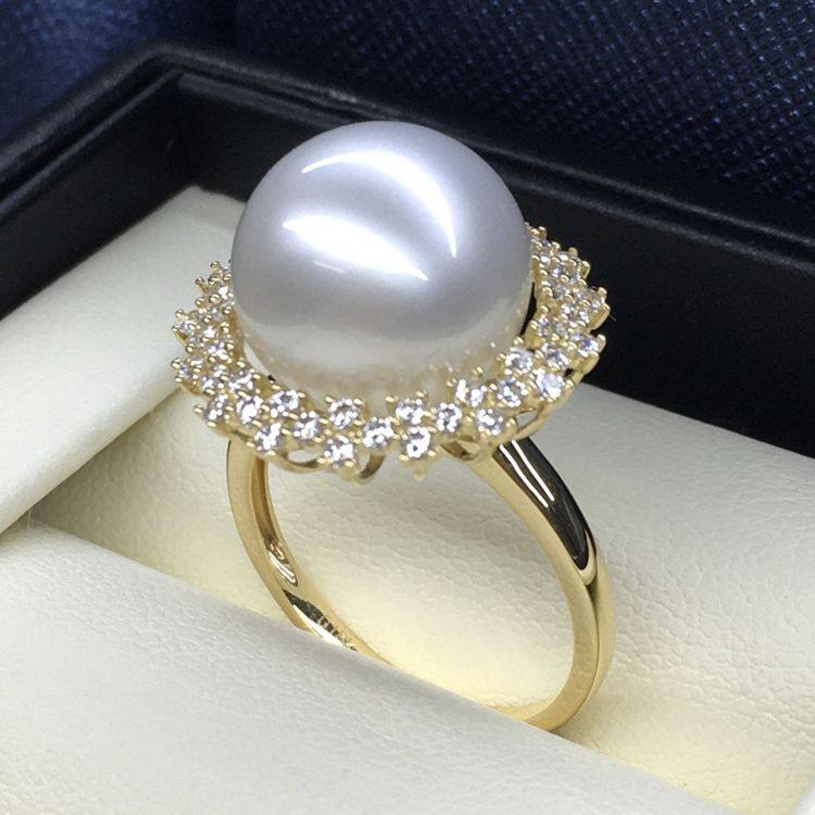 白珍珠戒指18k123圆形1213mm白色海水珠南洋白珠手饰
