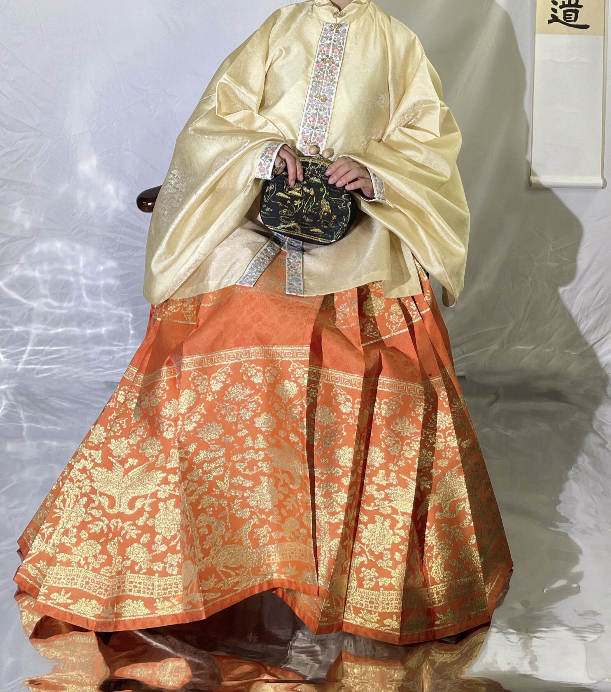 布料马面裙原创汉服明制金马面裙鹿鹤同春汉服