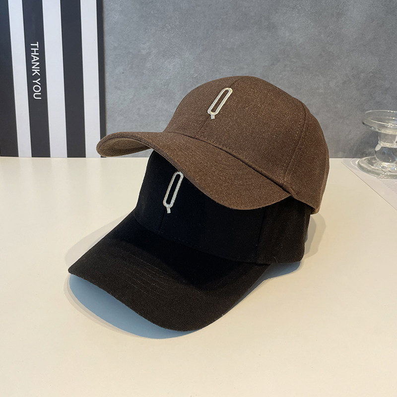 秋冬新款呢绒字母棒球帽子女时尚宽帽硬顶休闲帽子