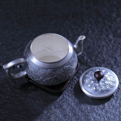 云银 银壶999纯银泡茶茶道泡茶器功夫茶银纯手工云南大理雪花银