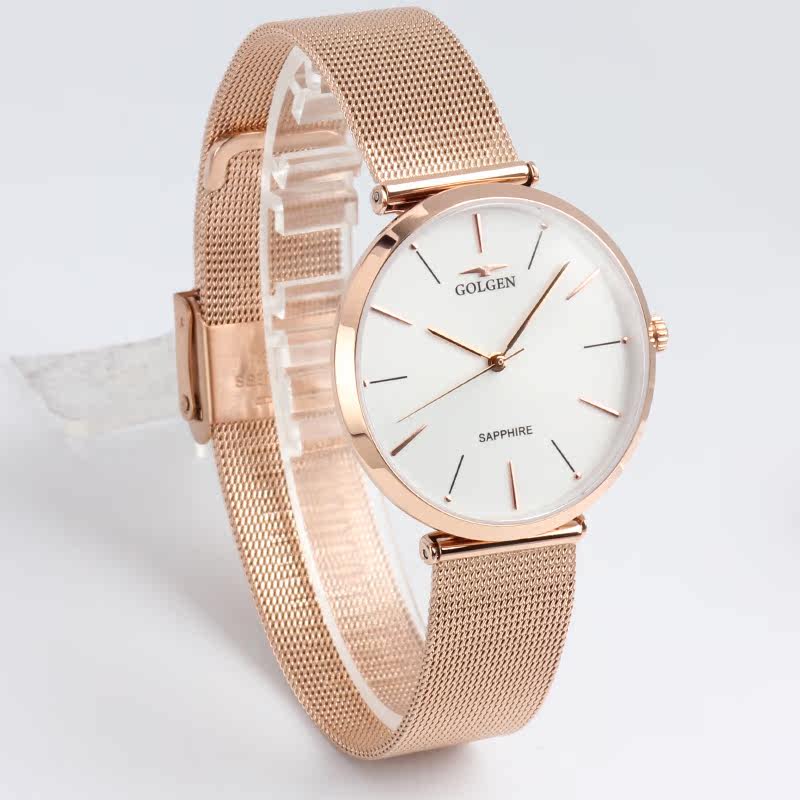 golgen古尊全新新款正品联保超薄钢带石英防水国产腕表