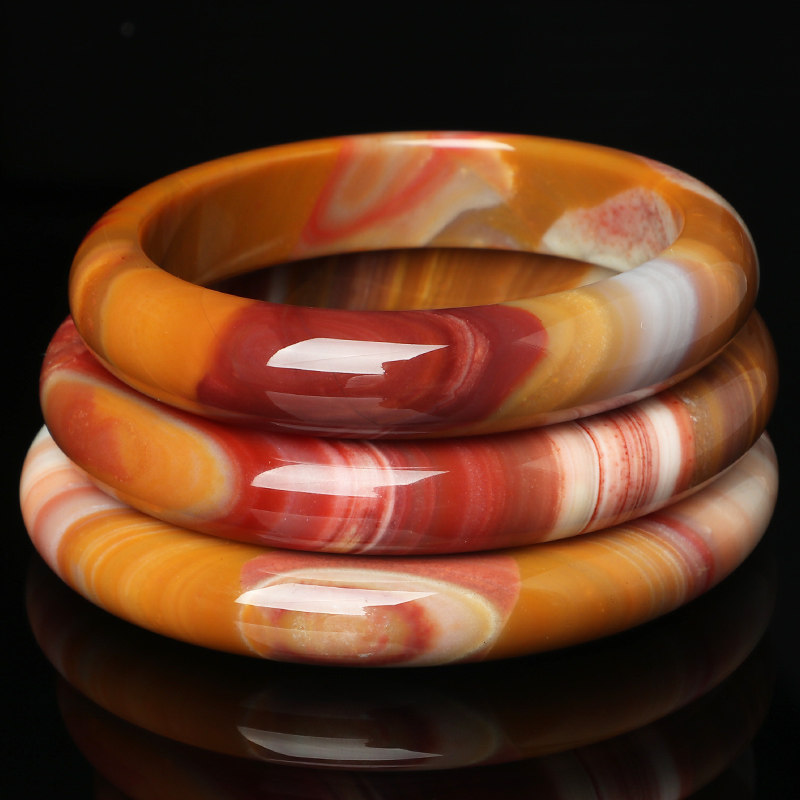 市面稀有阿拉善彩玉手镯女款天然原石冰透镯子手镯