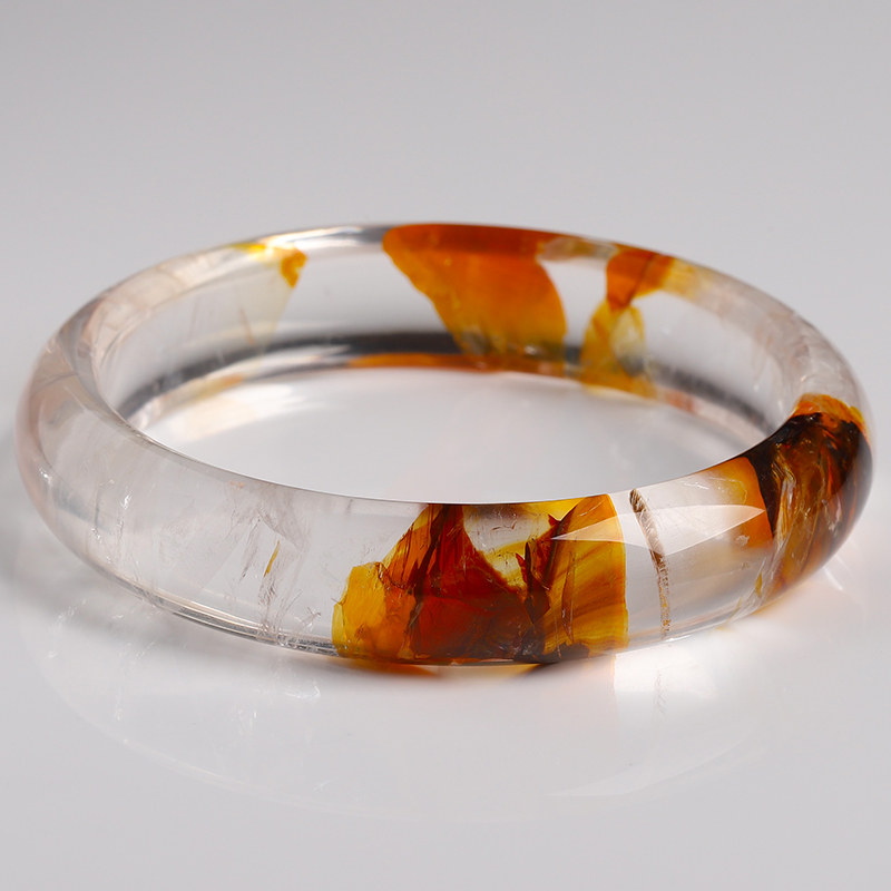 冰种黄胶花手镯女款异象水晶胶花镯子手镯