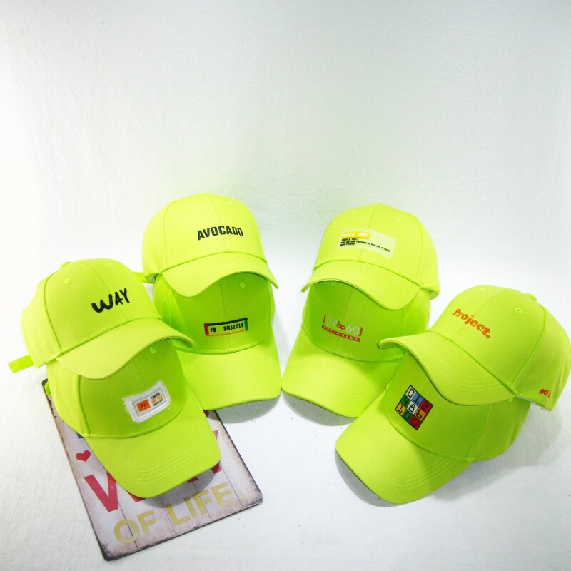 ins荧光绿帽子女绿色刺绣棒球帽百搭情侣户外帽子