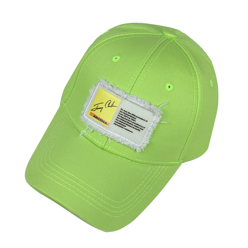 ins荧光绿帽子女绿色刺绣棒球帽百搭情侣户外帽子
