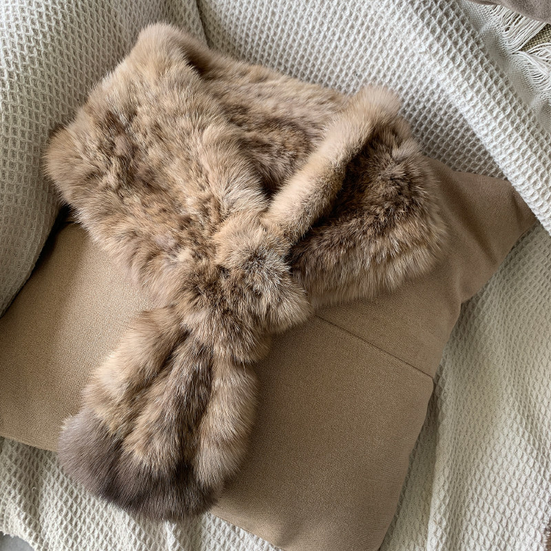 紫貂编织双面围巾貂毛保暖皮草秋冬季简约奢华围巾