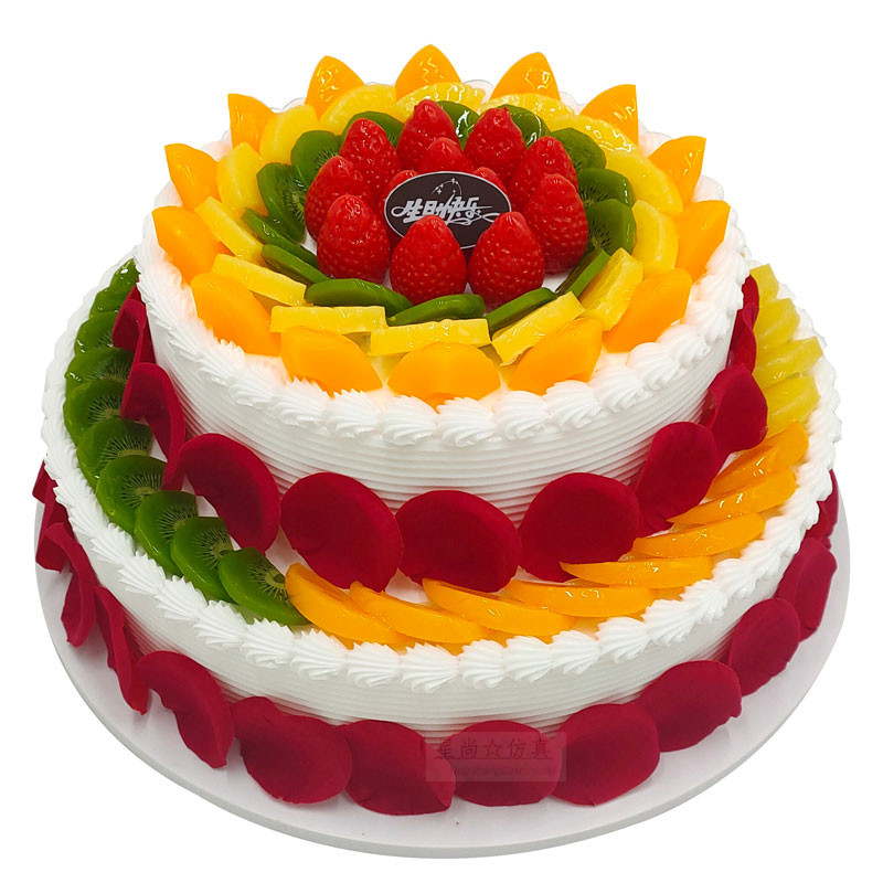 2021年新款双层水果仿真蛋糕模型样品塑胶插件仿真水果