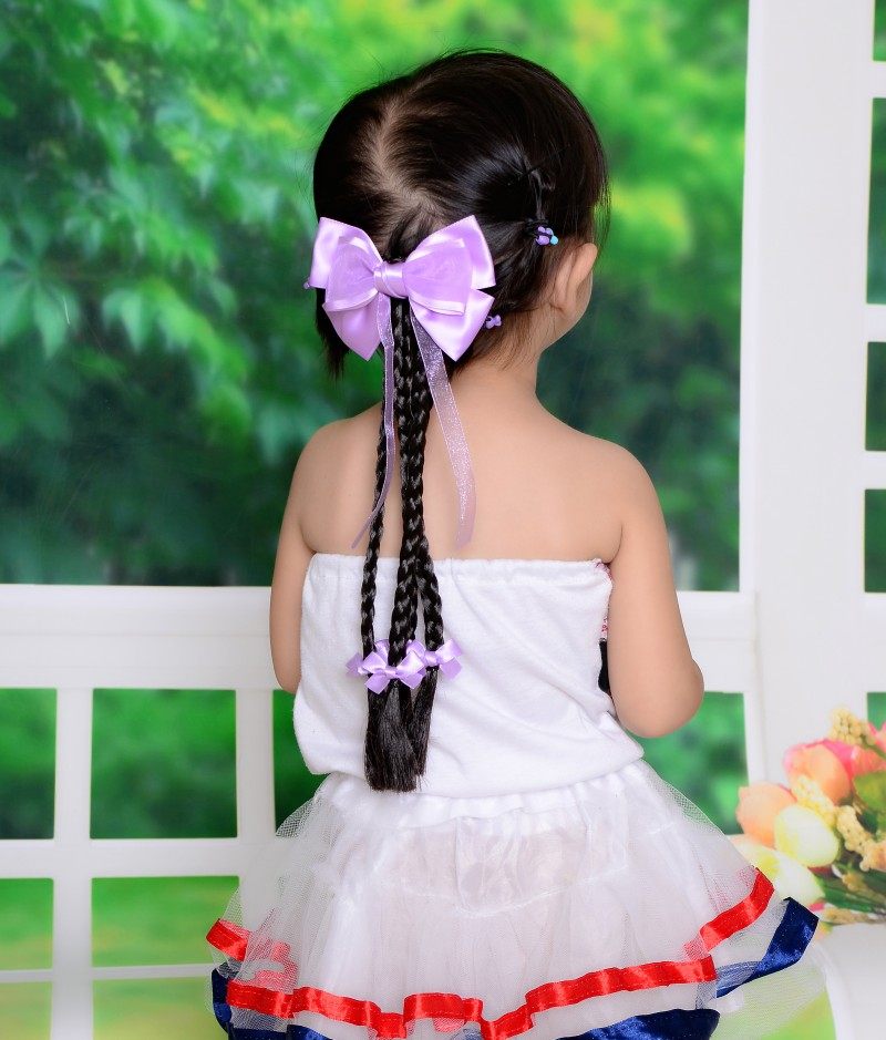 新品原创儿童头饰假发辫子多根蝴蝶结飘逸丝带发夹高贵公主型发花