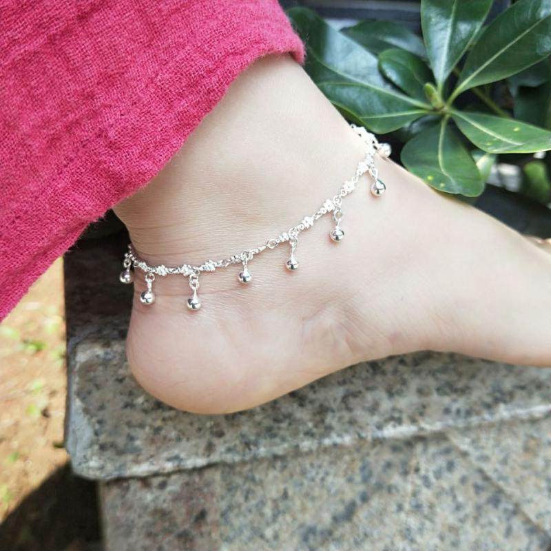 脚链新款包邮纯银梅花小圆圆球精品手工打造脚链