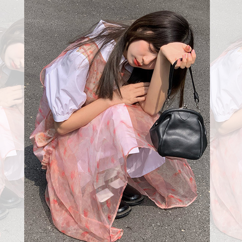 套装2022年新款女泡泡袖拼接衬衫连衣裙两件套纱裙子