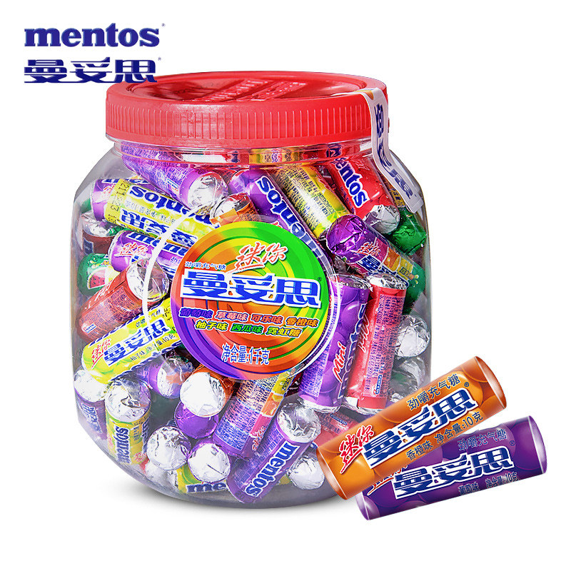 曼妥思口香糖充气软糖1kg大桶混合合口嚼糖薄荷传统糖果