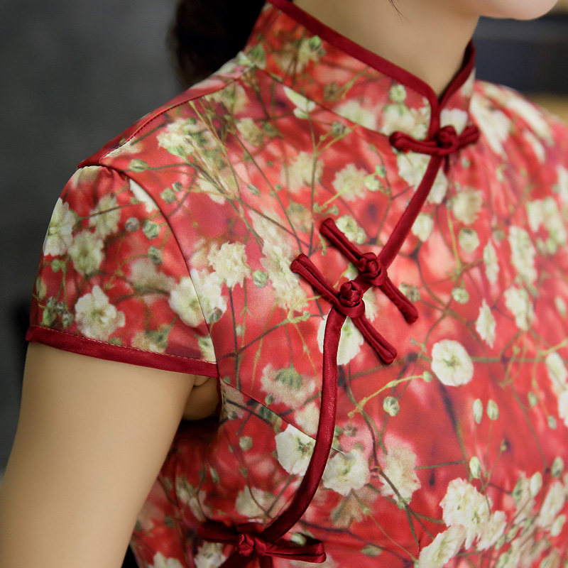 2020夏秋新款真丝丝绸旗袍中长改良连衣裙日常旗袍