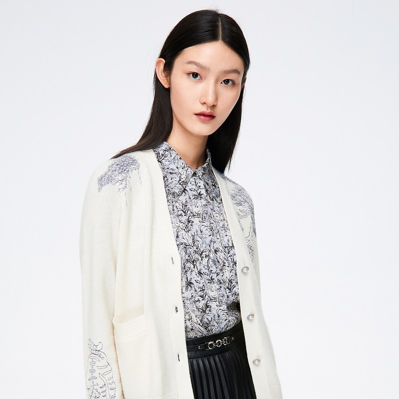 唐嫣明星同款ep雅莹女绵羊毛山羊绒针织开衫商场同款春款9115a