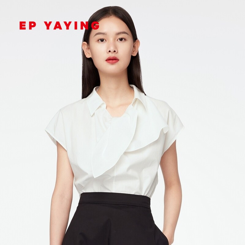 唐嫣明星同款ep雅莹女装职场通勤飘带白色衬衫