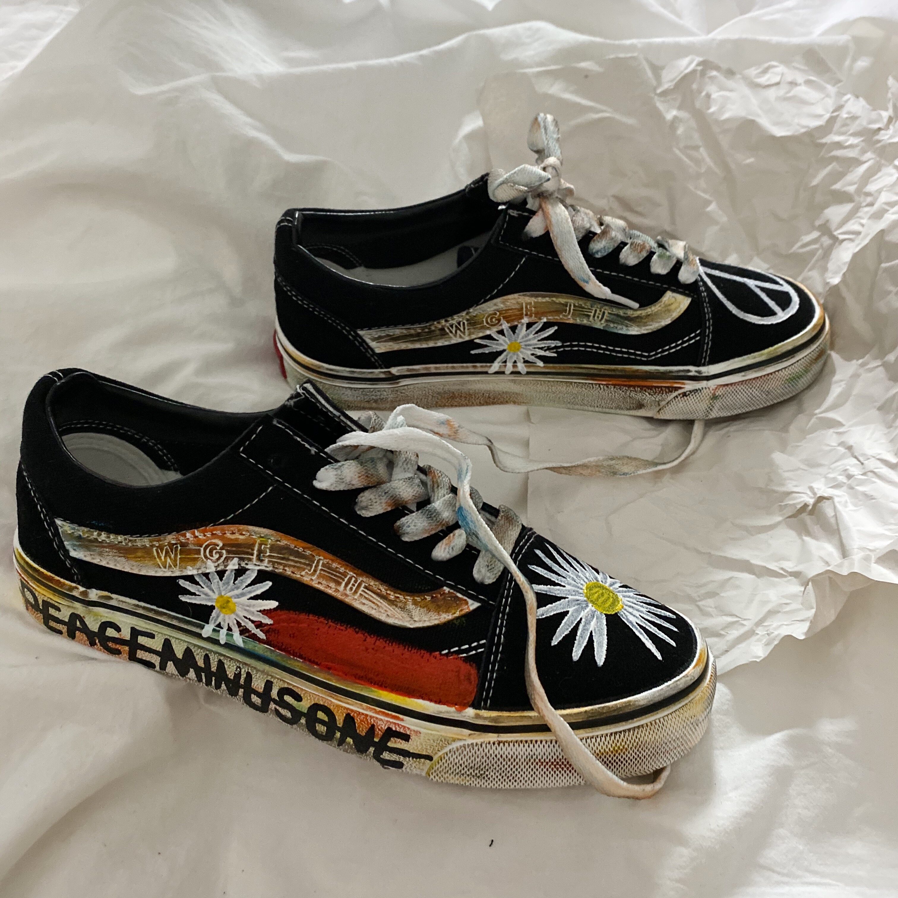 小黄原创新品帆布布鞋gd小雏菊爆改手绘ins帆布鞋