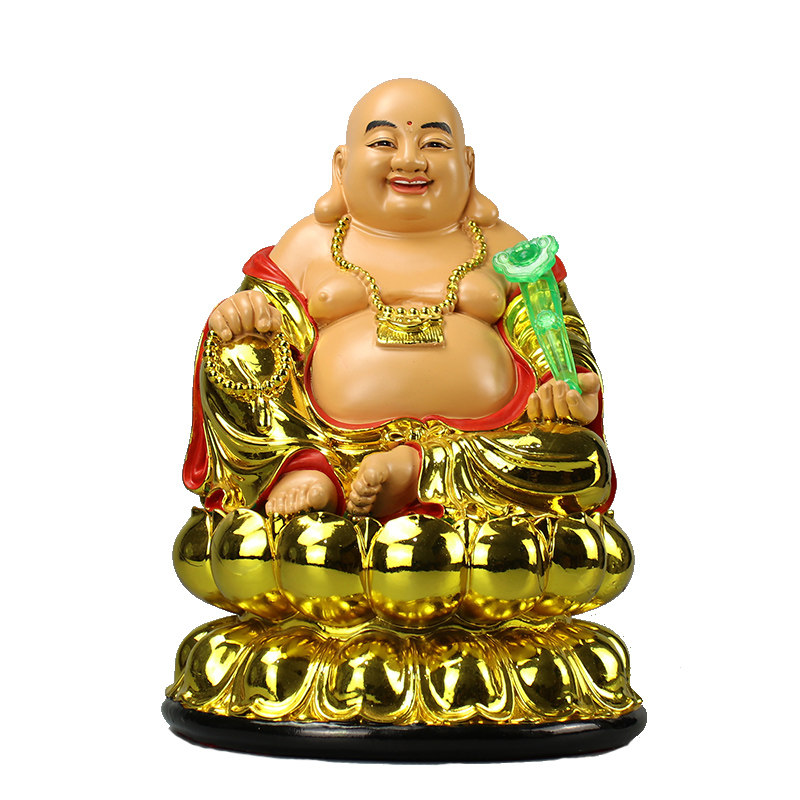 笑佛像大肚弥勒佛摆件金色树脂弥勒菩萨居家用寺庙开光镀金弥乐佛