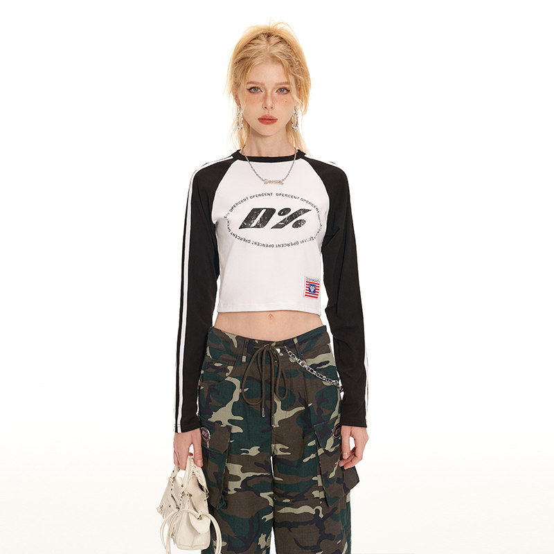 logoxspacedpercent美式复古运动风插肩袖tee明星t恤