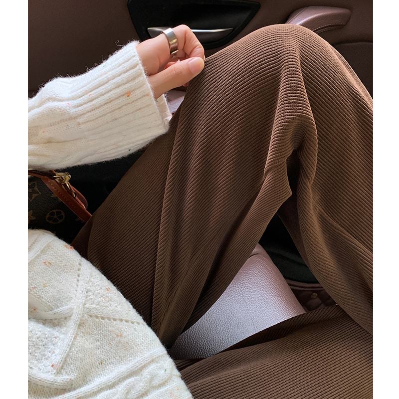 灯芯绒阔腿裤女秋冬加绒显瘦直筒裤小个子拖地长裤咖色雪尼尔裤子