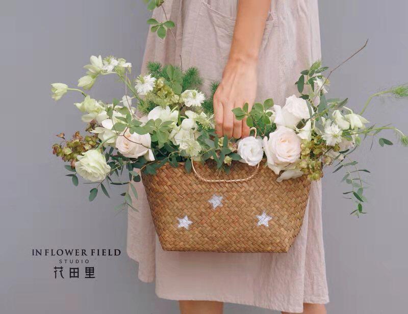 海草手提包手提插花简约伴手竹编沙滩猫咪包竹编花艺包装盒