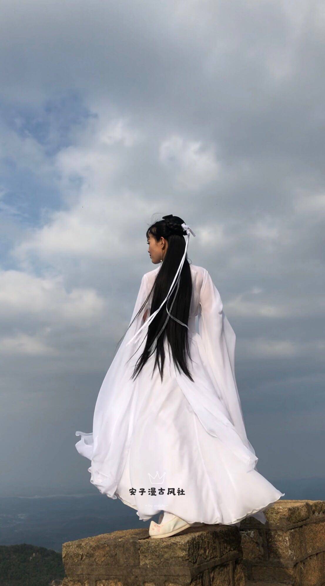 安子古风刘亦菲同款神雕侠侣小龙女神仙姐姐白色仙女民族服装