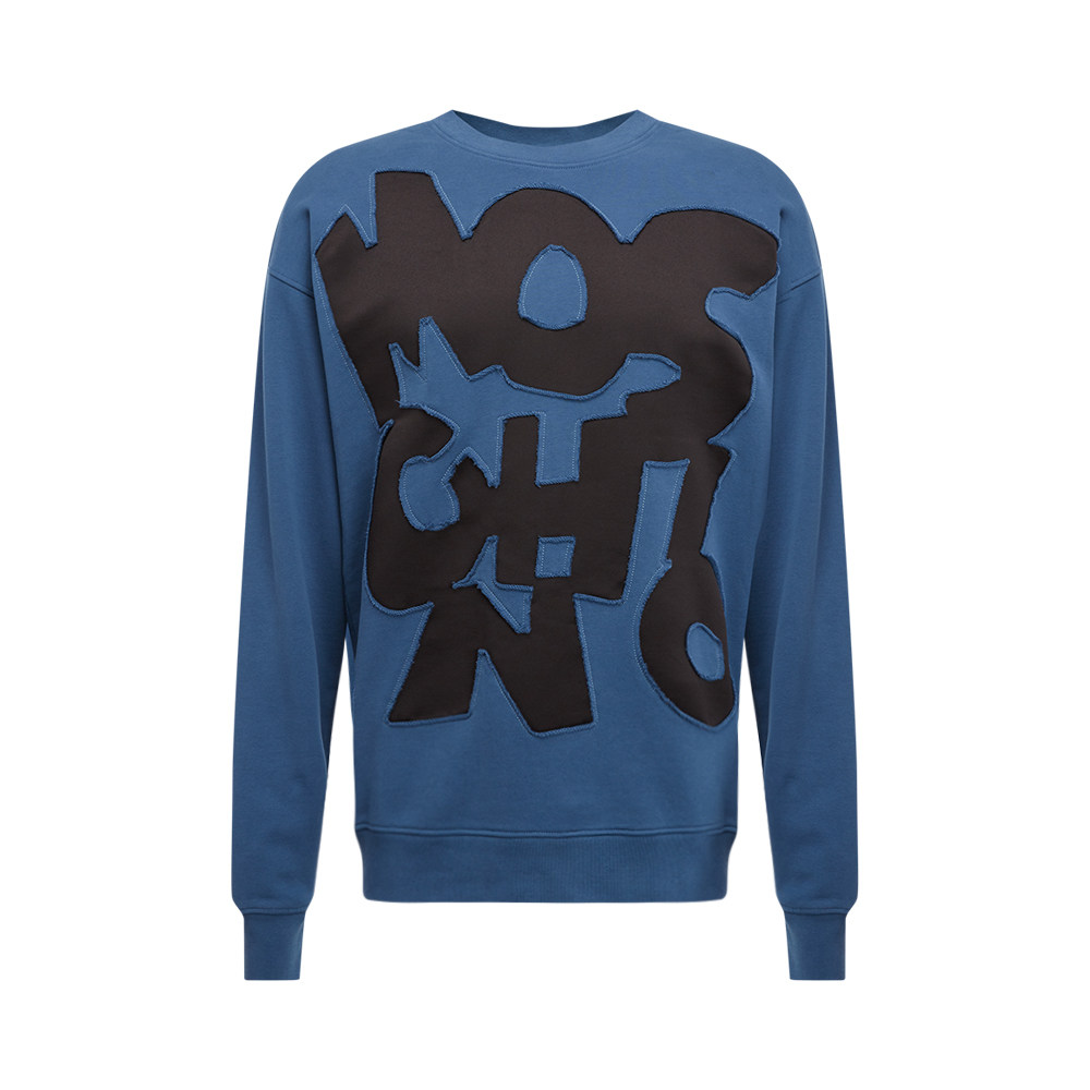 moschino莫斯奇诺蓝色灰色创意logo时尚男士纯棉长袖卫衣