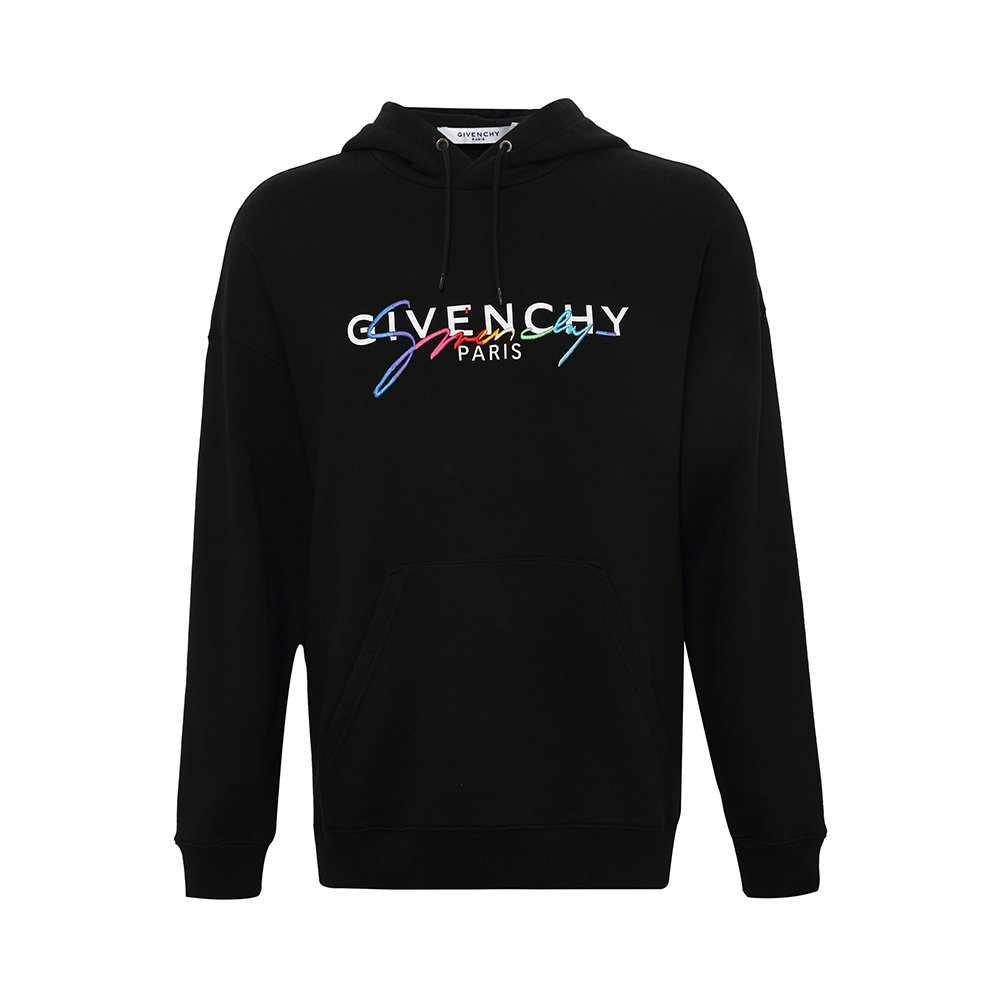 givenchy/纪梵希20春夏黑色字母印花刺绣饰连帽长袖宽松男士卫衣