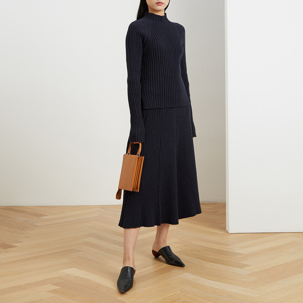 jilsander简风花色纯羊羊毛半高高领针织女式毛衣