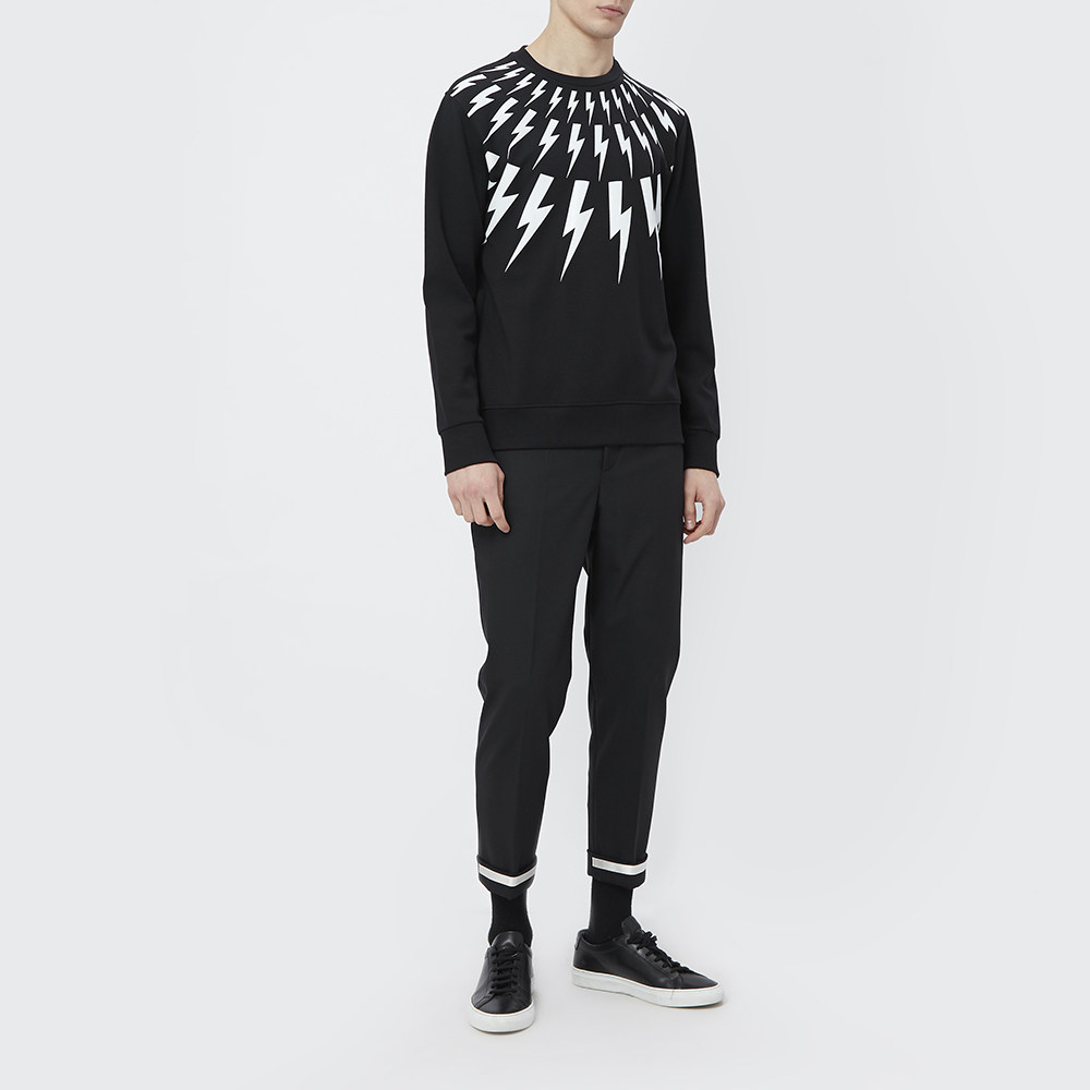 neil barrett黑色/黑白色闪电印花男士圆领长袖时尚卫衣