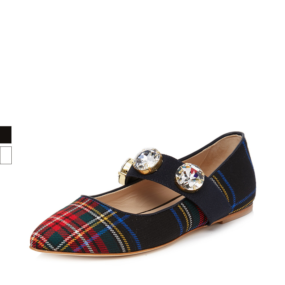 pollyplume多色色格亮钻装饰女士芭蕾芭蕾舞舞鞋单鞋单鞋