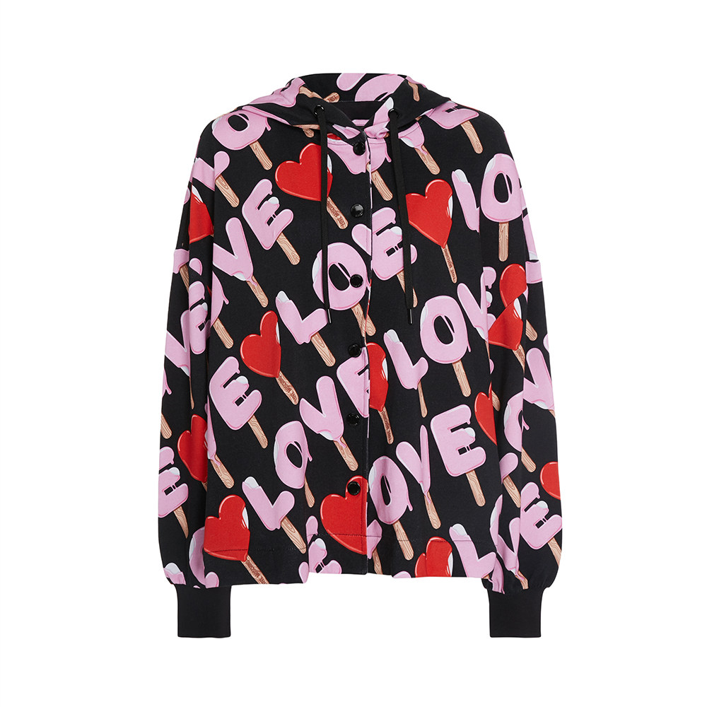 lovemoschino2020春夏粉色棉质爱心长袖连帽上衣卫衣棉衣