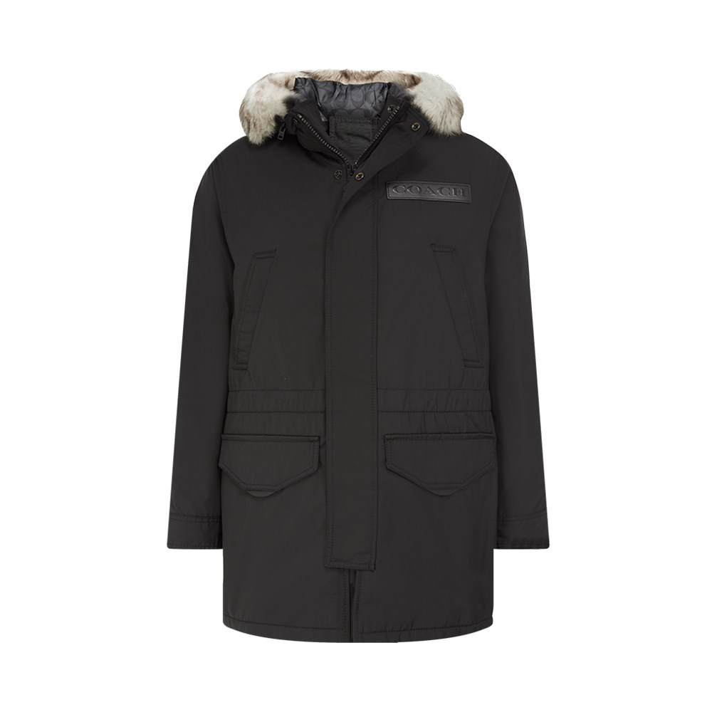 自营coach蔻驰黑色鸭绒logo男士中款棉衣外套棉衣
