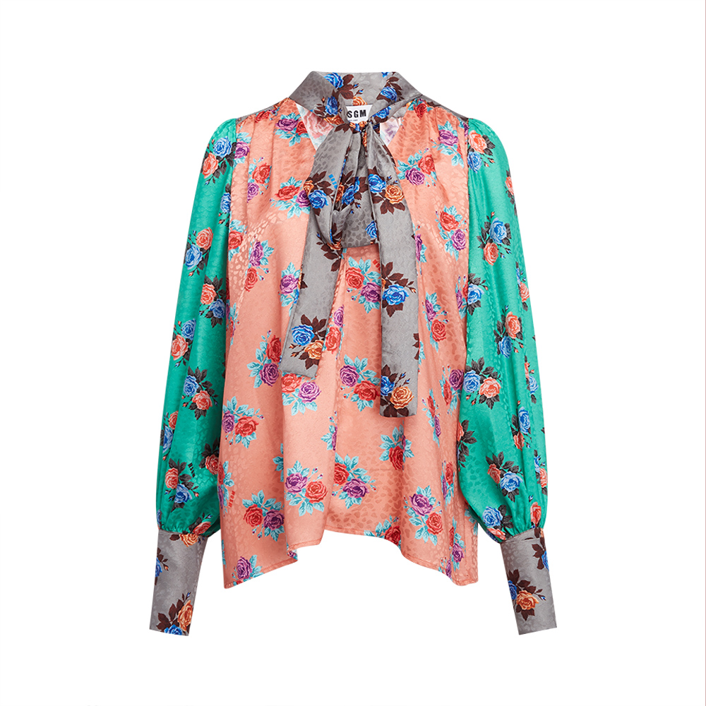 msgm多色花卉图案印花花饰女士上衣衬衫